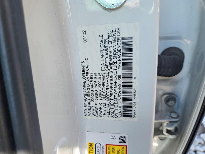 Продажа на аукционе авто 2022 Honda Accord, vin: 1HGCV3F24NA014236, номер лота: 65638866
