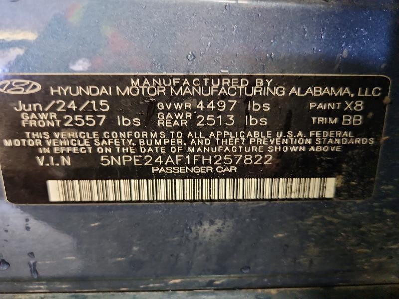 2015 Hyundai Sonata მანქანა იყიდება აუქციონზე, vin: 5NPE24AF1FH257822, აუქციონის ნომერი: 66667696