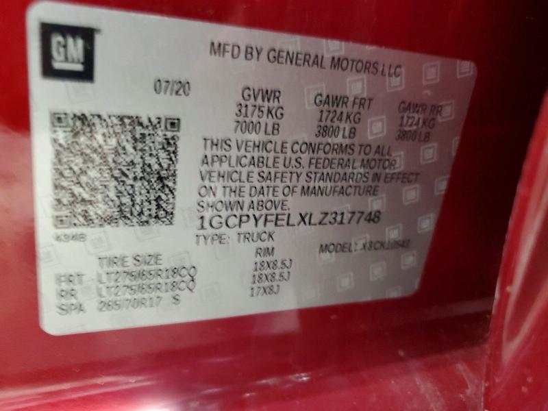 Aukcja sprzedaży 2020 Chevrolet Silverado, vin: 1GCPYFELXLZ317748, numer aukcji: 66272016
