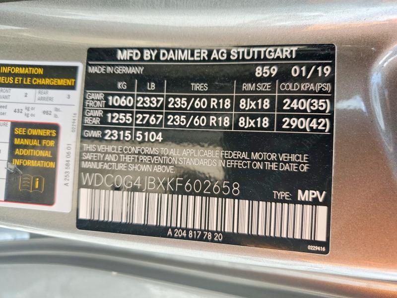 Продажа на аукционе авто 2019 Mercedes-benz Glc, vin: WDC0G4JBXKF602658, номер лота: 66351406