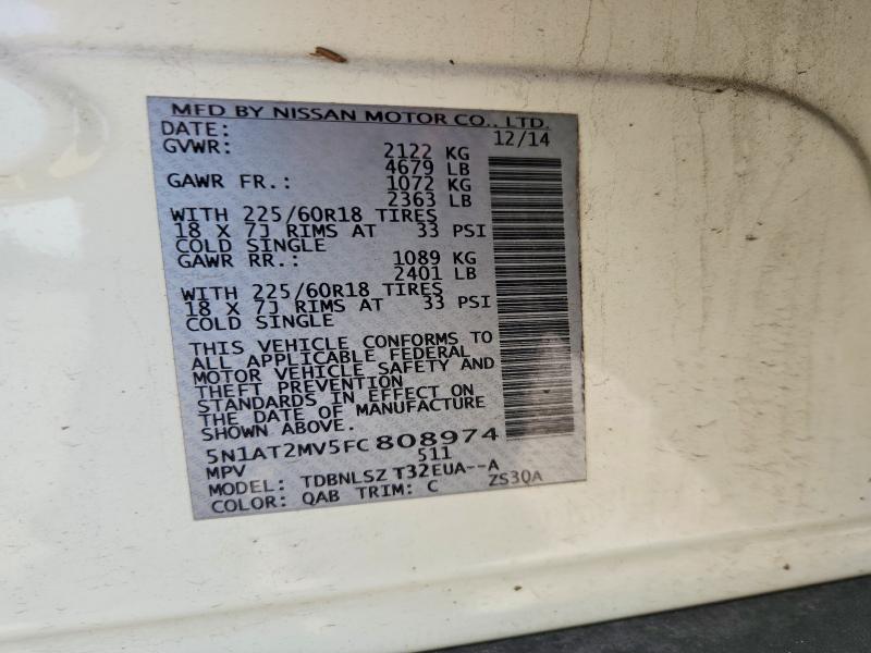 65884146 :رقم المزاد ، 5N1AT2MV5FC808974 vin ، 2015 Nissan Rogue مزاد بيع
