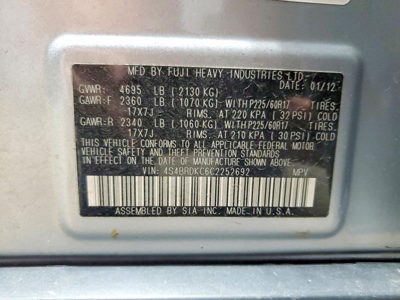 Aukcja sprzedaży 2012 Subaru Outback, vin: 4S4BRDKC6C2252692, numer aukcji: 65474446