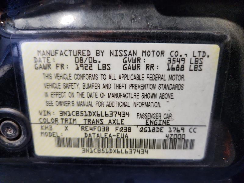 Продаж на аукціоні авто 2006 Nissan Sentra, vin: 3N1CB51DX6L637434, номер лоту: 64229096
