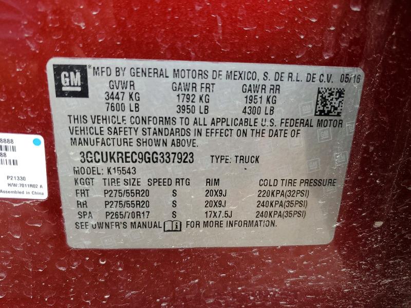 Aukcja sprzedaży 2016 Chevrolet Silverado, vin: 3GCUKREC9GG337923, numer aukcji: 63439566