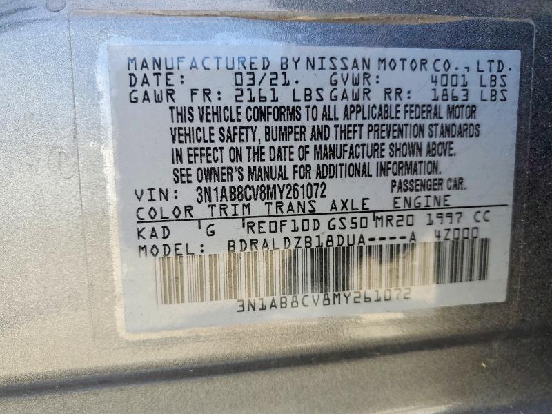 Aukcja sprzedaży 2021 Nissan Sentra, vin: 3N1AB8CV8MY261072, numer aukcji: 65585796