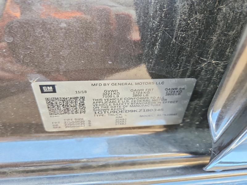 64746616 :رقم المزاد ، 1GTU9DED9KZ180345 vin ، 2019 Gmc Sierra مزاد بيع