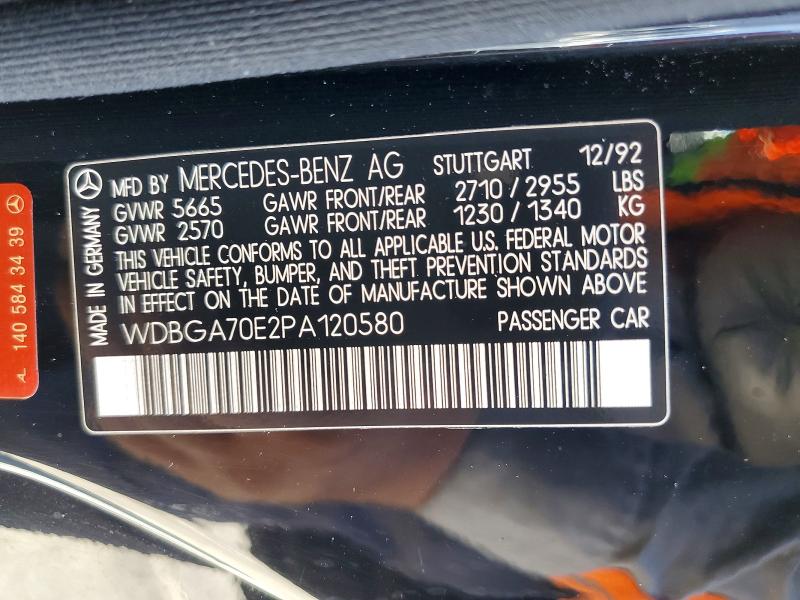 Продажа на аукционе авто 1993 Mercedes-benz 500, vin: WDBGA70E2PA120580, номер лота: 64836736