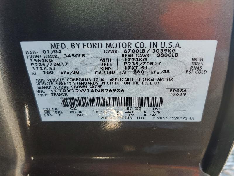 Продажа на аукционе авто 2004 Ford F150, vin: 1FTRX12W14NB26936, номер лота: 64677726