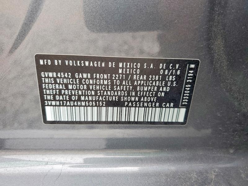 2017 Volkswagen Golf Alltrack მანქანა იყიდება აუქციონზე, vin: 3VWH17AU4HM505152, აუქციონის ნომერი: 65020636