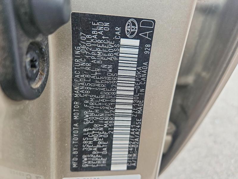 Продажа на аукционе авто 2008 Toyota Corolla, vin: 2T1BR32E18C863965, номер лота: 64487646