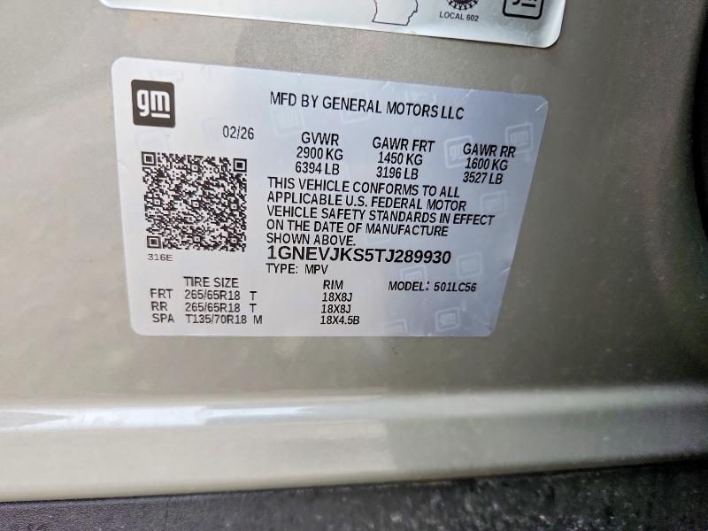 Aukcja sprzedaży 2026 Chevrolet Traverse, vin: 1GNEVJKS5TJ289930, numer aukcji: 64933556