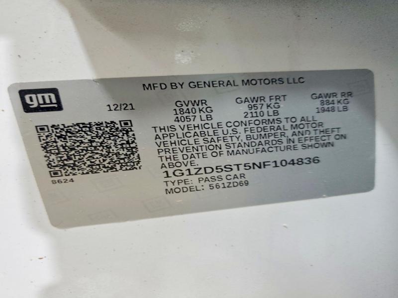 Продажа на аукционе авто 2022 Chevrolet Malibu, vin: 1G1ZD5ST5NF104836, номер лота: 63541466