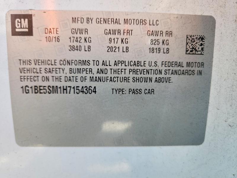 65855226 :رقم المزاد ، 1G1BE5SM1H7154364 vin ، 2017 Chevrolet Cruze مزاد بيع