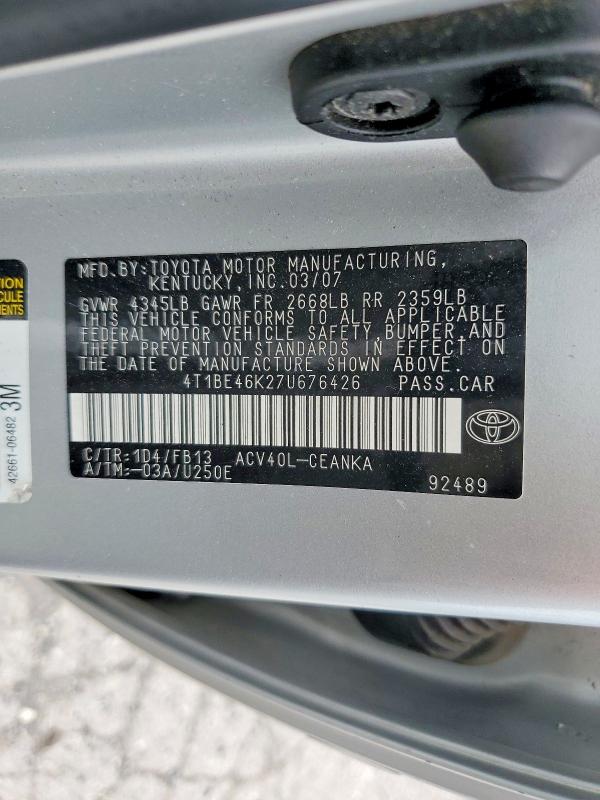 65356466 :رقم المزاد ، 4T1BE46K27U676426 vin ، 2007 Toyota Camry مزاد بيع