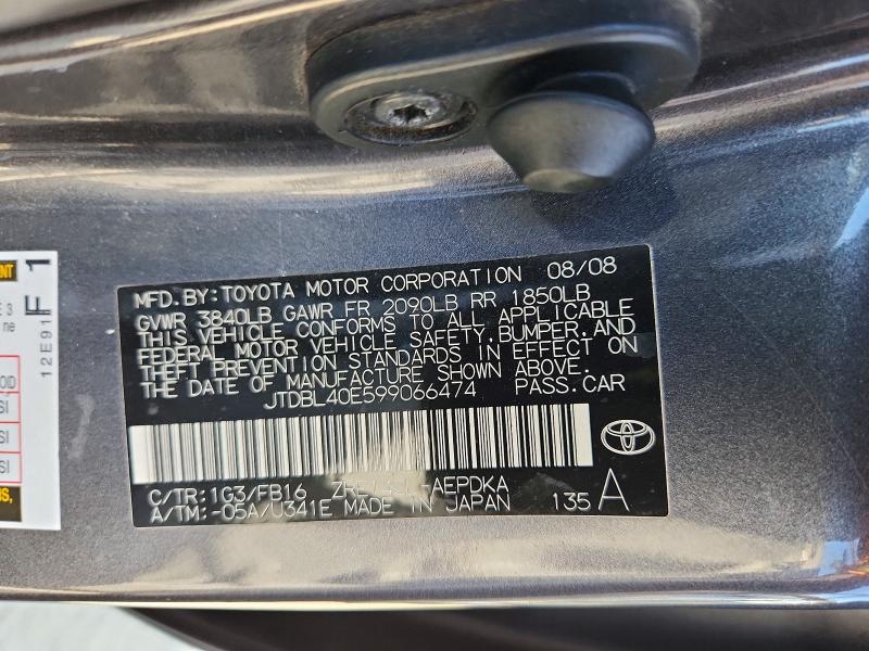 Продаж на аукціоні авто 2009 Toyota Corolla, vin: JTDBL40E599066474, номер лоту: 67006386