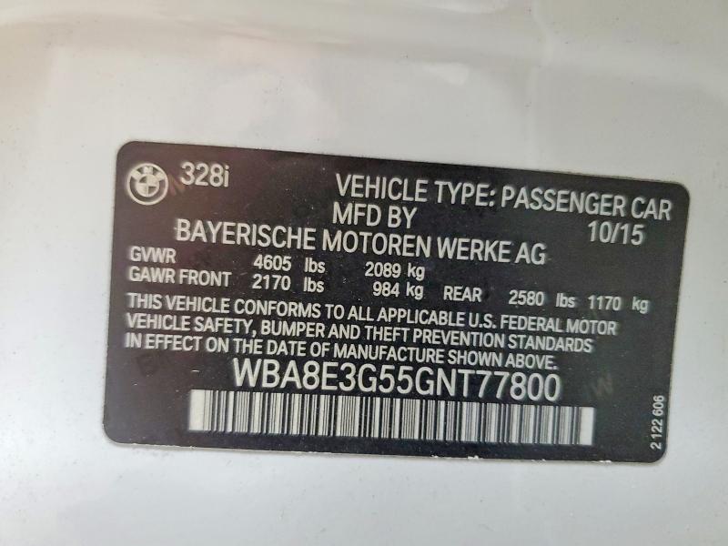 Продаж на аукціоні авто 2016 Bmw 328, vin: WBA8E3G55GNT77800, номер лоту: 65184846