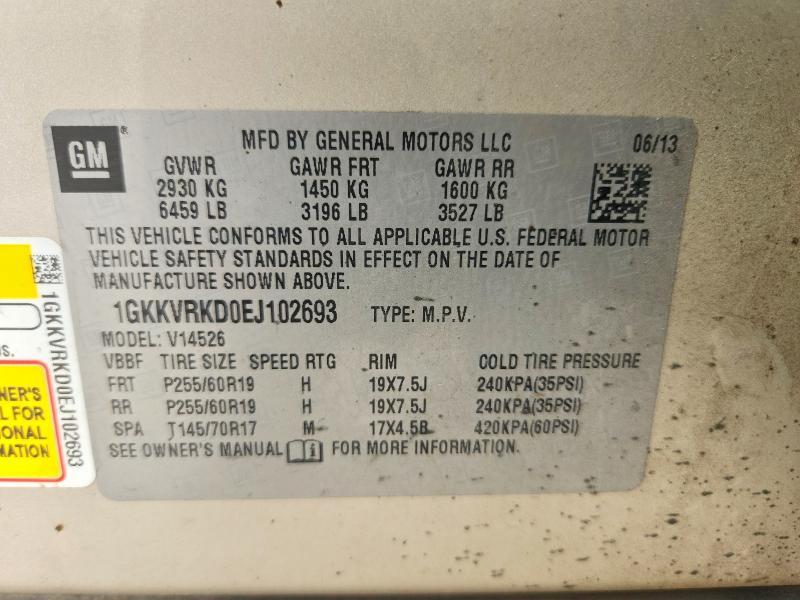 65051236 :رقم المزاد ، 1GKKVRKD0EJ102693 vin ، 2014 Gmc Acadia مزاد بيع