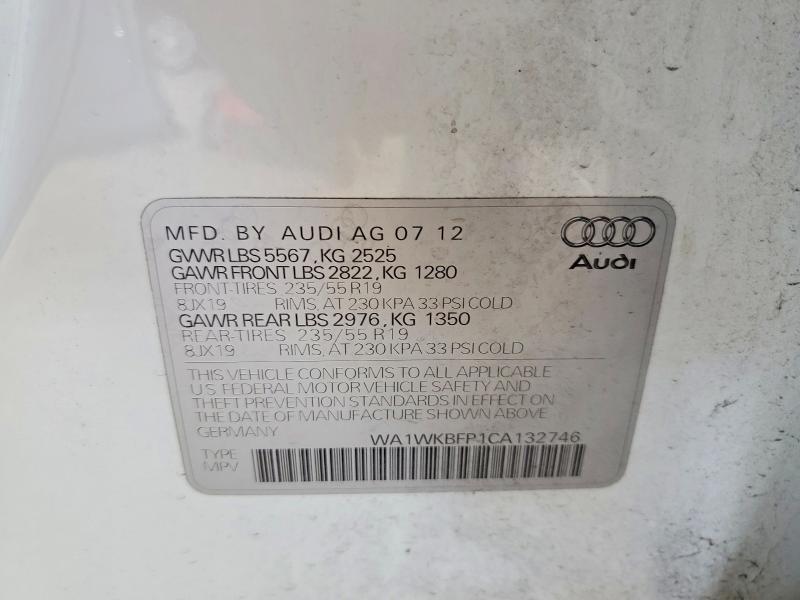 2012 Audi Q5 მანქანა იყიდება აუქციონზე, vin: WA1WKBFP1CA132746, აუქციონის ნომერი: 66110076