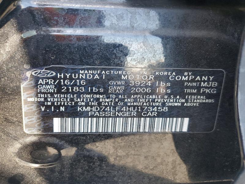 2017 Hyundai Elantra მანქანა იყიდება აუქციონზე, vin: KMHD74LF4HU173458, აუქციონის ნომერი: 65153396