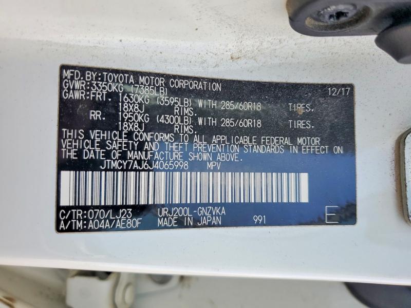 64816006 :رقم المزاد ، JTMCY7AJ6J4065998 vin ، 2018 Toyota Land Cruiser مزاد بيع
