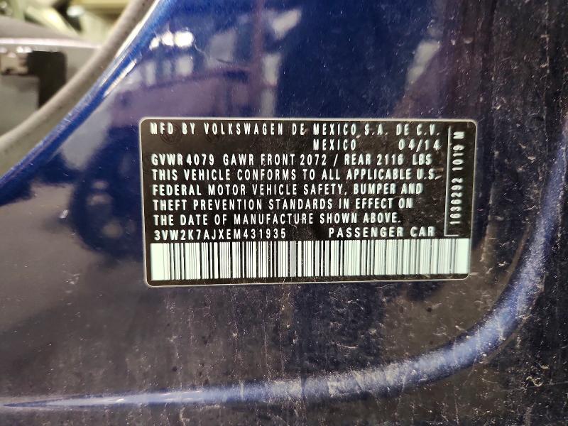 65432216 :رقم المزاد ، 3VW2K7AJXEM431935 vin ، 2014 Volkswagen Jetta مزاد بيع