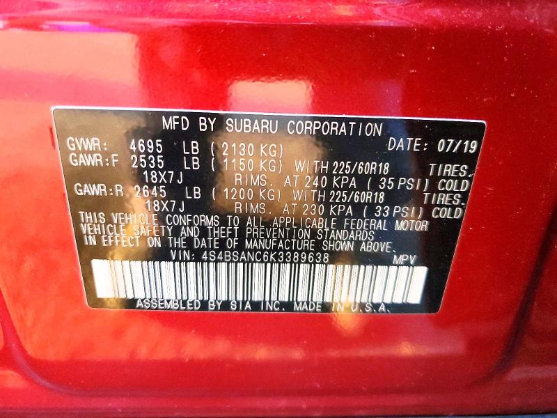 Aukcja sprzedaży 2019 Subaru Outback, vin: 4S4BSANC6K3389638, numer aukcji: 63710766