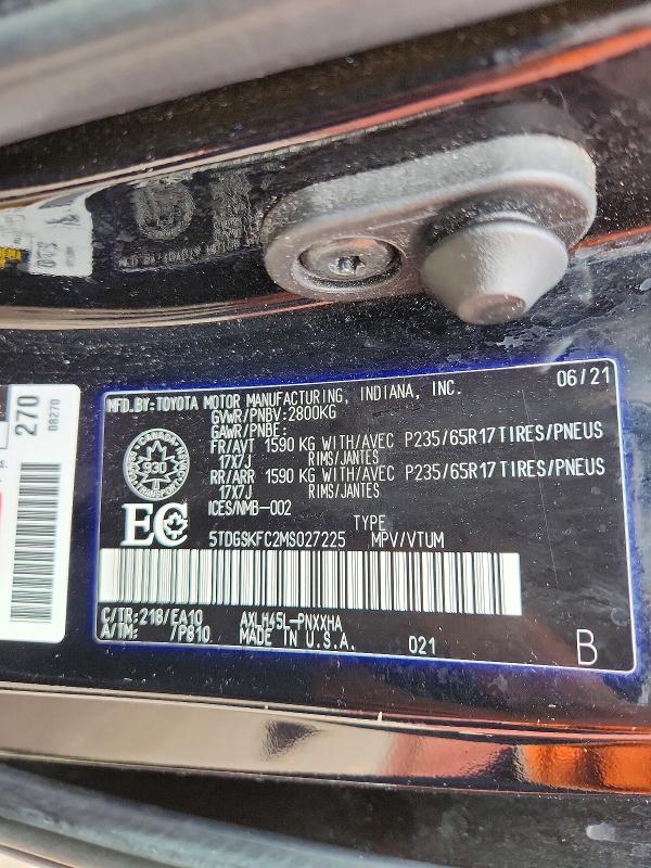 Продажа на аукционе авто 2021 Toyota Sienna, vin: 5TDGSKFC2MS027225, номер лота: 65234136