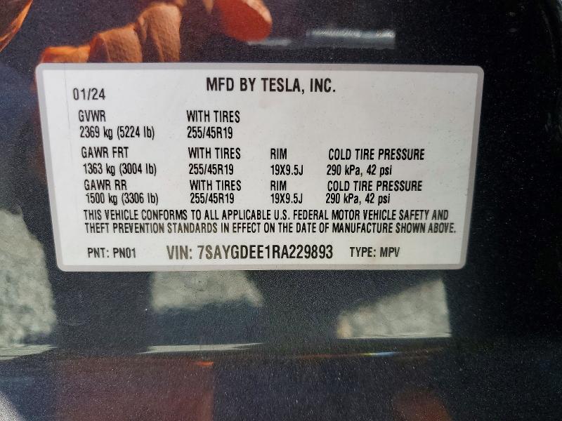 Aukcja sprzedaży 2024 Tesla Model Y, vin: 7SAYGDEE1RA229893, numer aukcji: 66871386