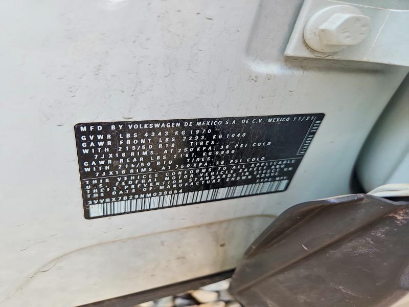 2022 Volkswagen Taos მანქანა იყიდება აუქციონზე, vin: 3VVRX7B29NM039654, აუქციონის ნომერი: 64289776