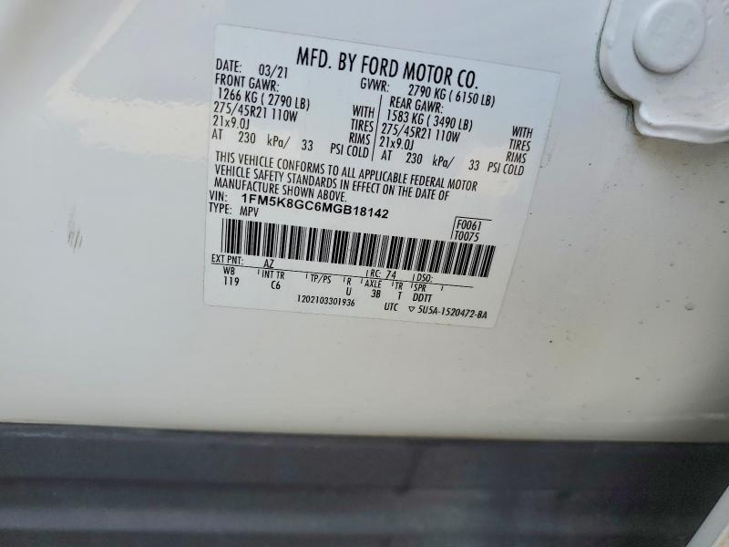 2021 Ford Explorer მანქანა იყიდება აუქციონზე, vin: 1FM5K8GC6MGB18142, აუქციონის ნომერი: 65161806