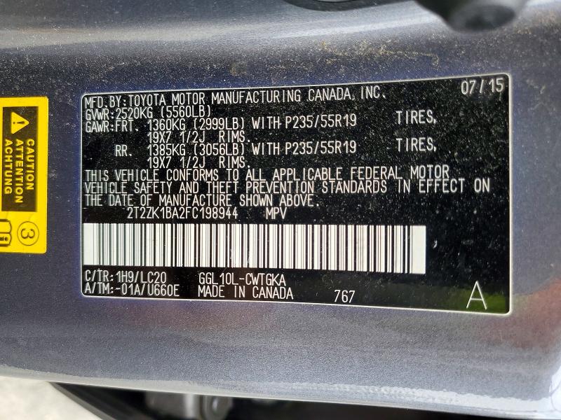 Продажа на аукционе авто 2015 Lexus Rx 350, vin: 2T2ZK1BA2FC198944, номер лота: 67108386