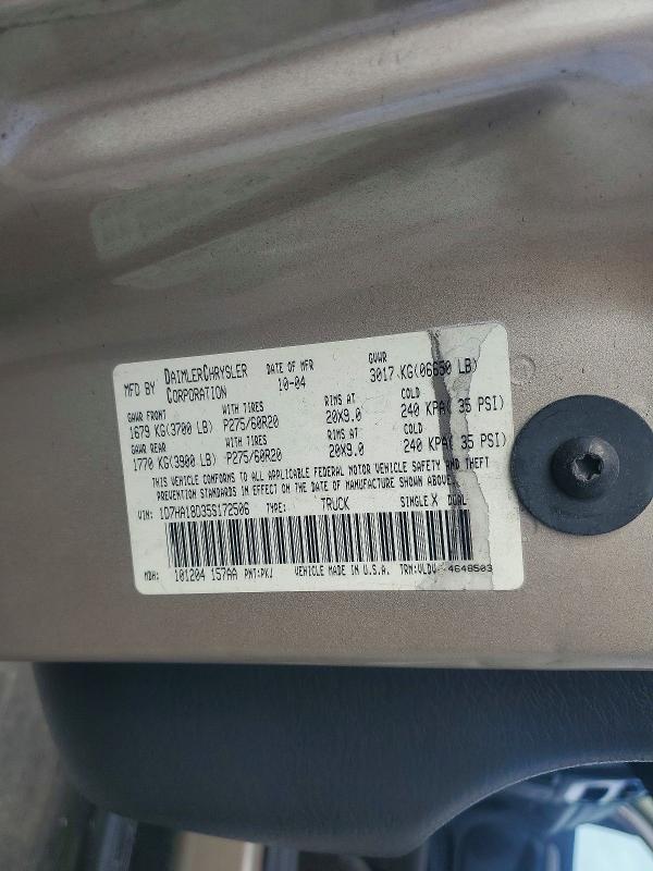Aukcja sprzedaży 2005 Dodge Ram 1500, vin: 1D7HA18D35S172506, numer aukcji: 67197276