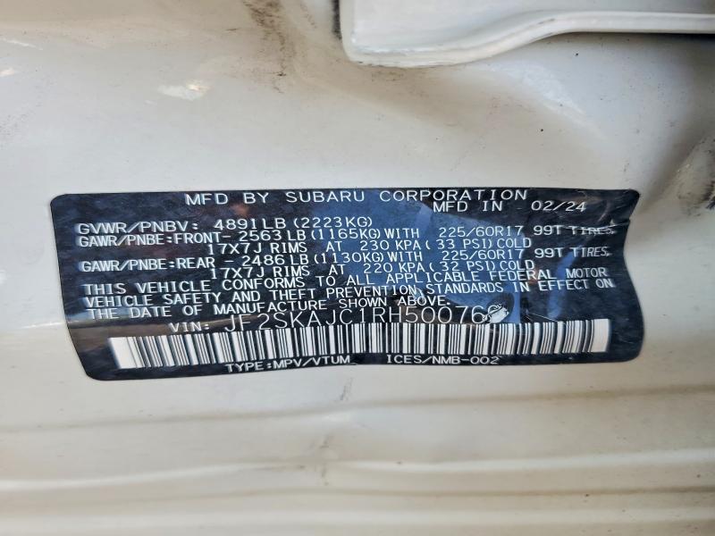 Aukcja sprzedaży 2024 Subaru Forester, vin: JF2SKAJC1RH500766, numer aukcji: 65714896