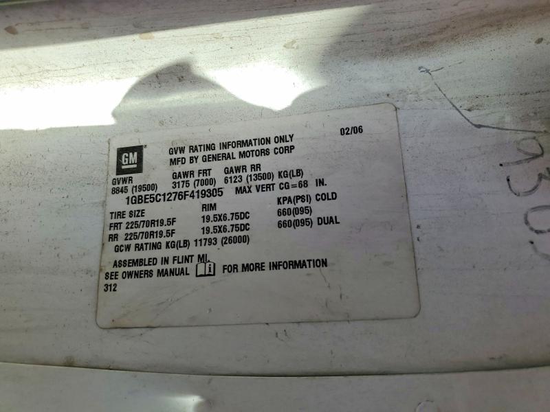 65408686 :رقم المزاد ، 1GBE5C1276F419305 vin ، 2006 Chevrolet C5500 مزاد بيع