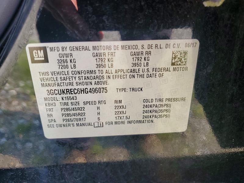 Aukcja sprzedaży 2017 Chevrolet Silverado, vin: 3GCUKREC6HG496075, numer aukcji: 64904616