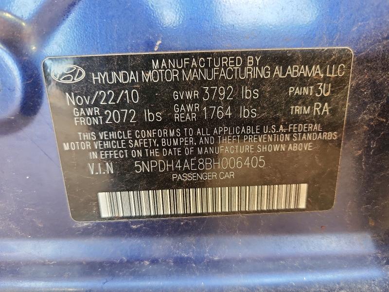 2011 Hyundai Elantra მანქანა იყიდება აუქციონზე, vin: 5NPDH4AE8BH006405, აუქციონის ნომერი: 66389226