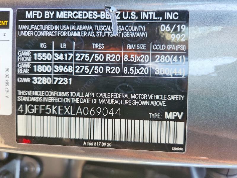 Aukcja sprzedaży 2020 Mercedes-benz Gls, vin: 4JGFF5KEXLA069044, numer aukcji: 63833186