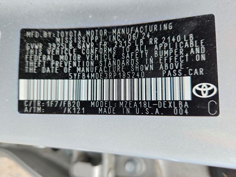Aukcja sprzedaży 2024 Toyota Corolla, vin: 5YFB4MDE3RP185240, numer aukcji: 65139746