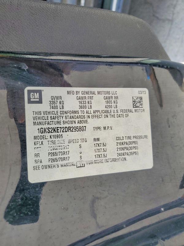 67198516 :رقم المزاد ، 1GKS2KE72DR295807 vin ، 2013 Gmc Yukon Xl مزاد بيع