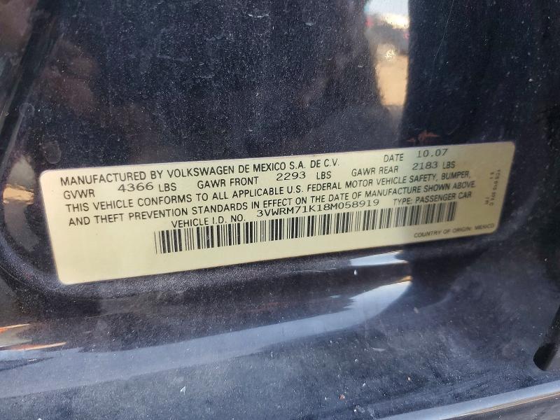 64403056 :رقم المزاد ، 3VWRM71K18M058919 vin ، 2008 Volkswagen Jetta مزاد بيع
