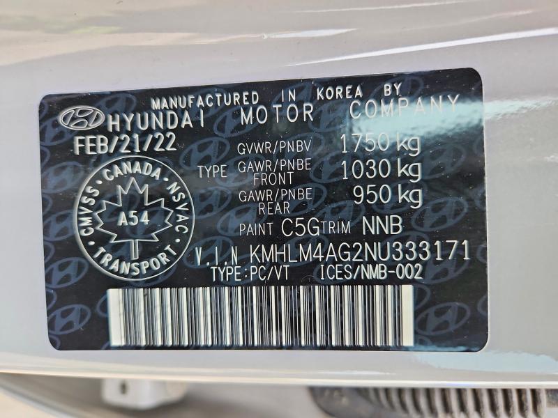 65239156 :رقم المزاد ، KMHLM4AG2NU333171 vin ، 2022 Hyundai Elantra مزاد بيع