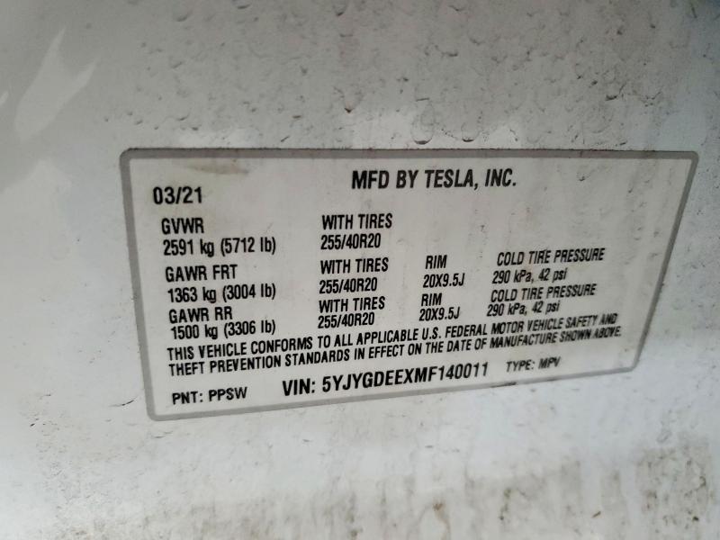 Продаж на аукціоні авто 2021 Tesla Model Y, vin: 5YJYGDEEXMF140011, номер лоту: 64908476