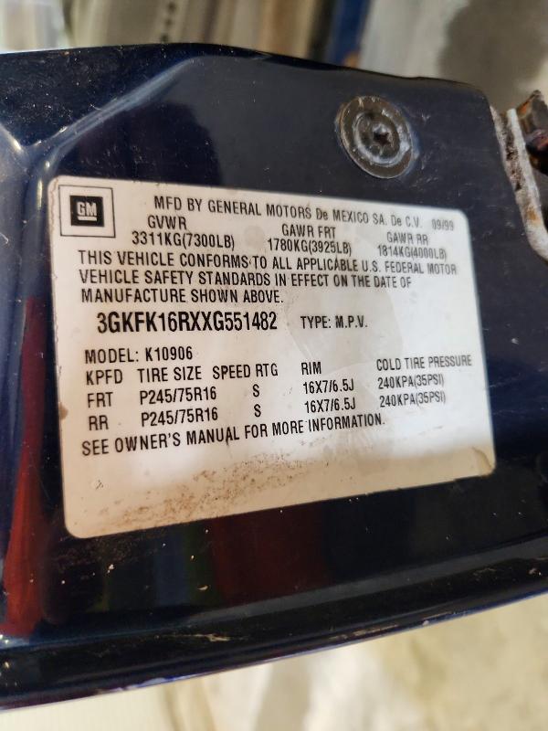 65597246 :رقم المزاد ، 3GKFK16RXXG551482 vin ، 1999 Gmc Suburban مزاد بيع