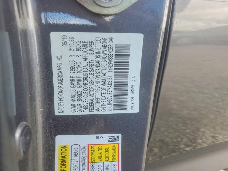 2019 Honda Accord მანქანა იყიდება აუქციონზე, vin: 1HGCV1F37KA126151, აუქციონის ნომერი: 64047806