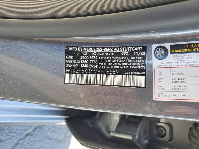 65558326 :رقم المزاد ، W1KZF5KB4MA908569 vin ، 2021 Mercedes-benz E مزاد بيع