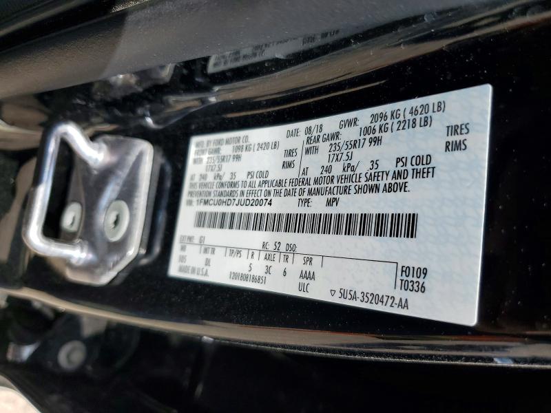 Продажа на аукционе авто 2018 Ford Escape, vin: 1FMCU0HD7JUD20074, номер лота: 66803016