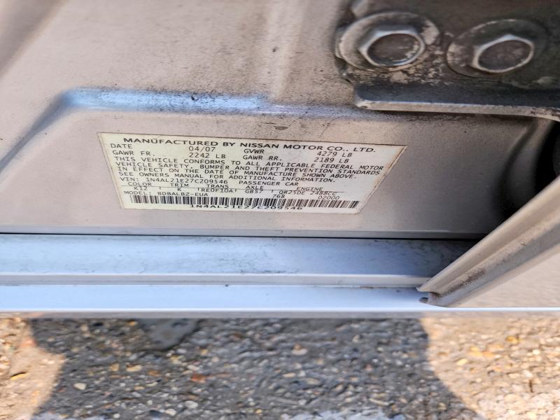 2007 Nissan Altima მანქანა იყიდება აუქციონზე, vin: 1N4AL21E27C209546, აუქციონის ნომერი: 66768776