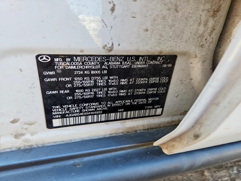 1999 Mercedes-benz Ml მანქანა იყიდება აუქციონზე, vin: 4JGAB54EXXA144933, აუქციონის ნომერი: 64899516