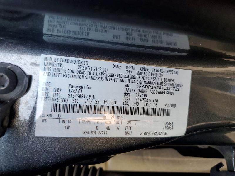 2018 Ford Focus მანქანა იყიდება აუქციონზე, vin: 1FADP3H28JL321729, აუქციონის ნომერი: 63642436