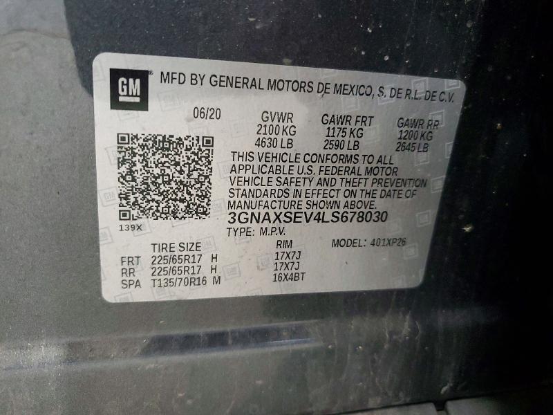 Aukcja sprzedaży 2020 Chevrolet Equinox, vin: 3GNAXSEV4LS678030, numer aukcji: 59066366